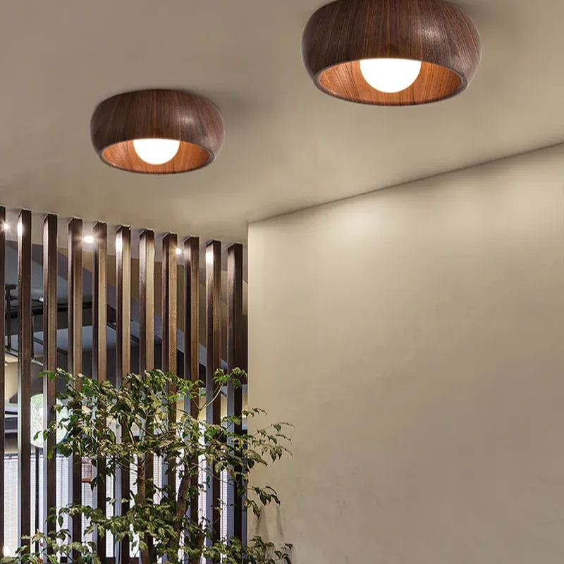 Liora Wooden Flush Ceiling Light – Minimalist Dome Style