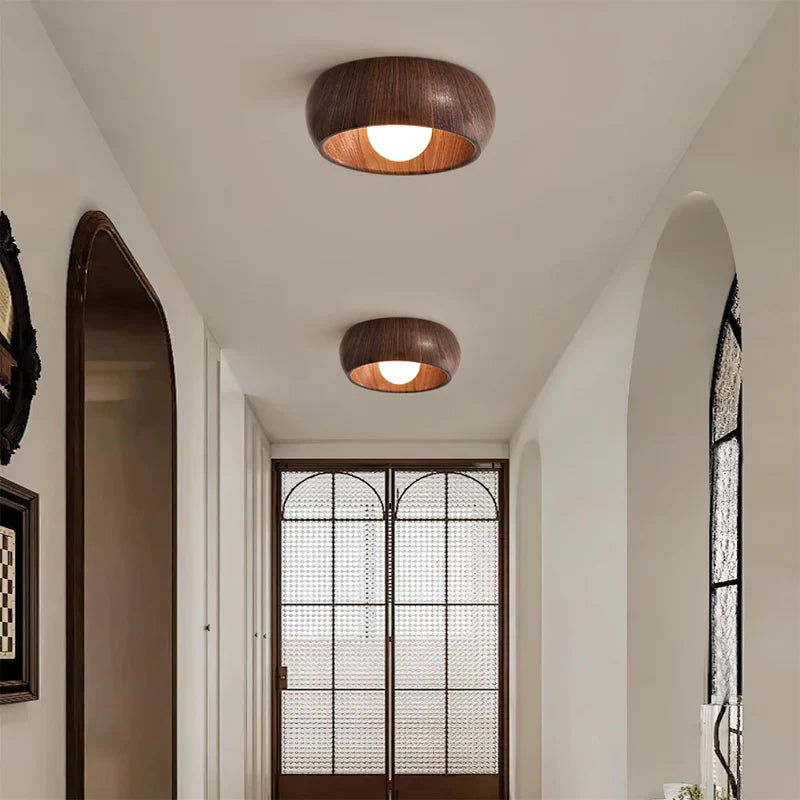 Liora Wooden Flush Ceiling Light – Minimalist Dome Style
