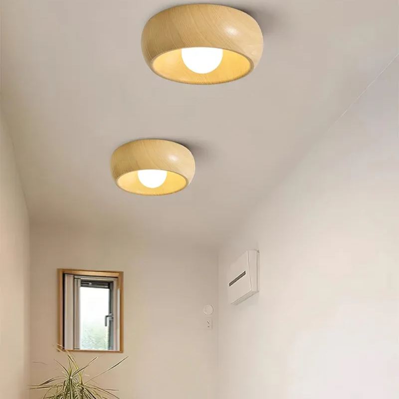 Liora Wooden Flush Ceiling Light – Minimalist Dome Style