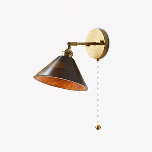 Harlow Vintage Pull Chain Wall Lamp – Wooden Dome Design