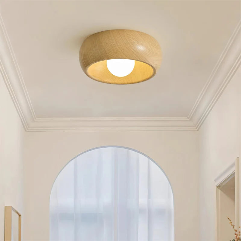 Liora Wooden Flush Ceiling Light – Minimalist Dome Style