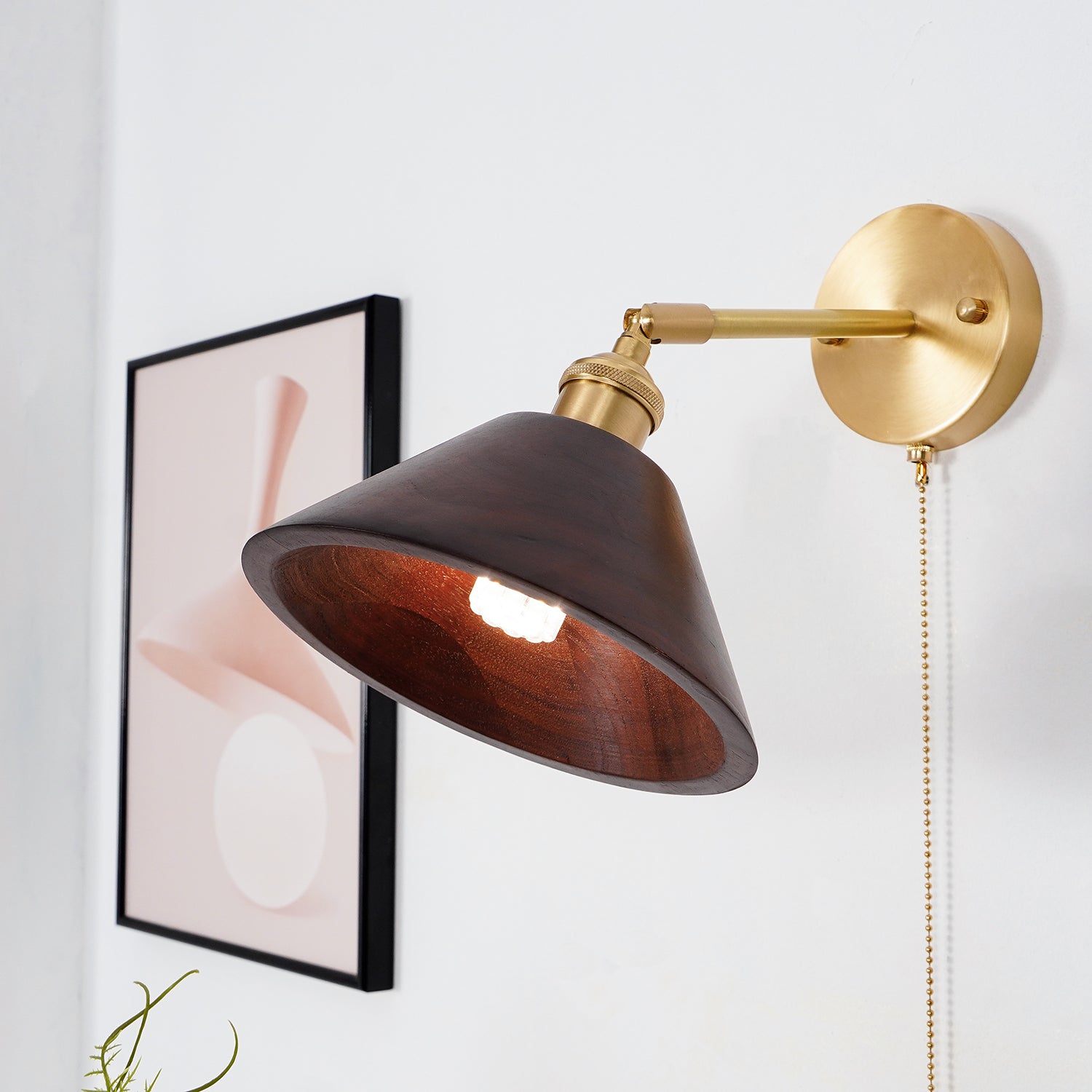 Harlow Vintage Pull Chain Wall Lamp – Wooden Dome Design