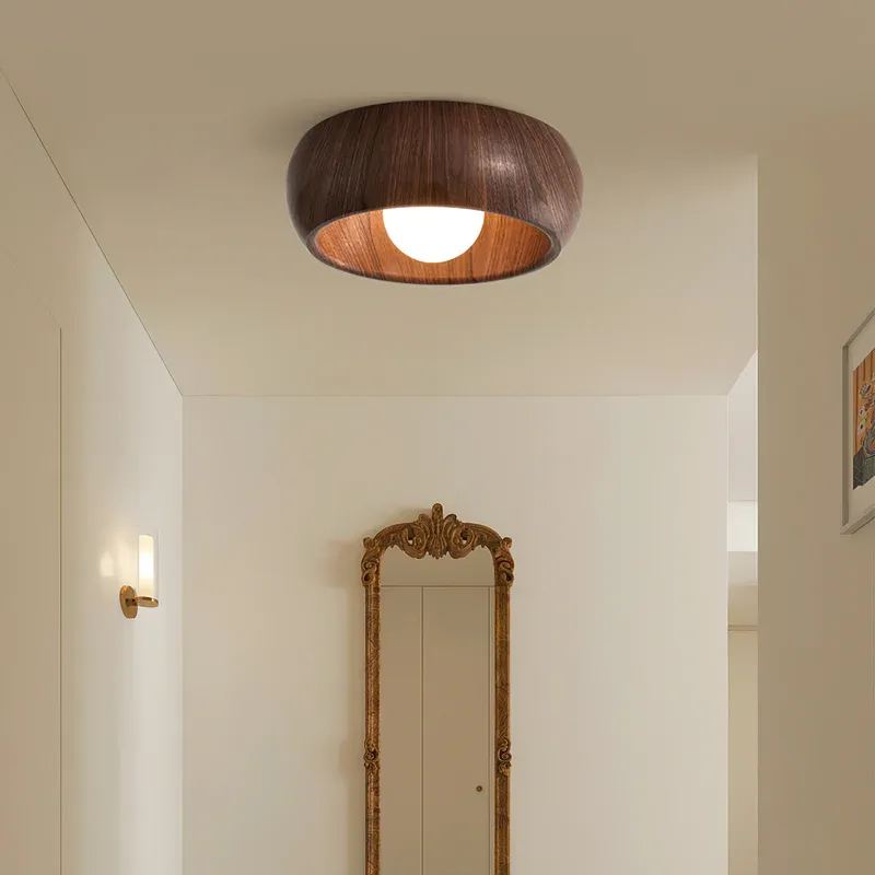 Liora Wooden Flush Ceiling Light – Minimalist Dome Style