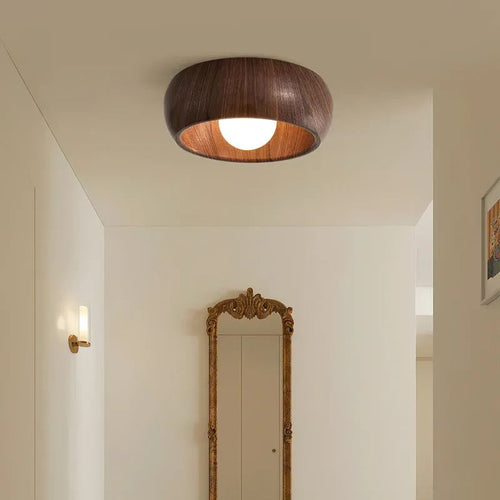 Liora Wooden Flush Ceiling Light – Minimalist Dome Style